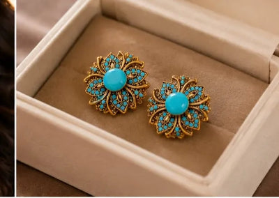 Turquoise Floral Statement Earring