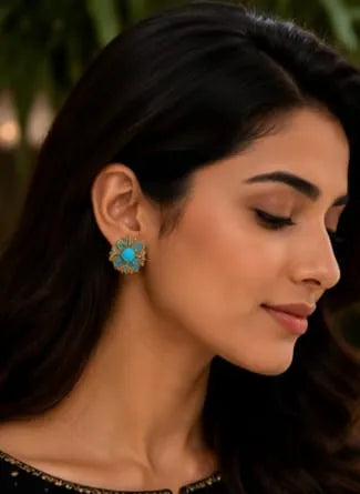 Turquoise Floral Statement Earring
