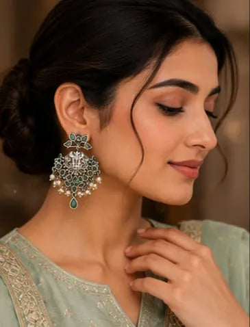 Emerald Peacock Pearl Earrings