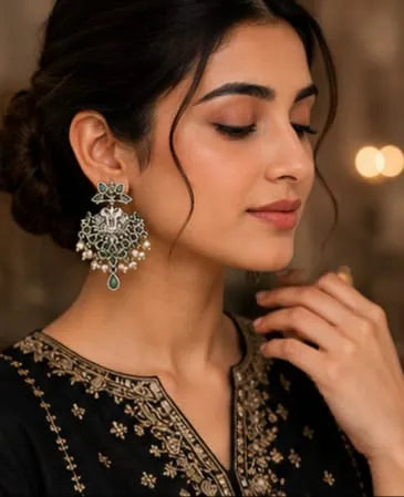 Emerald Peacock Pearl Earrings